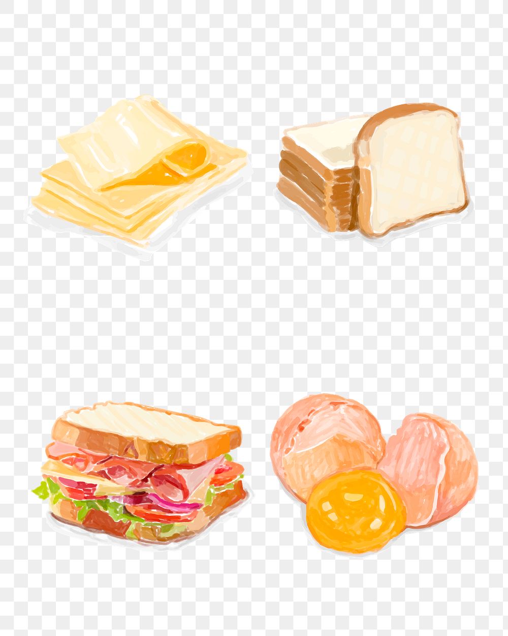 Sandwich ingredients png sticker watercolor drawing collection