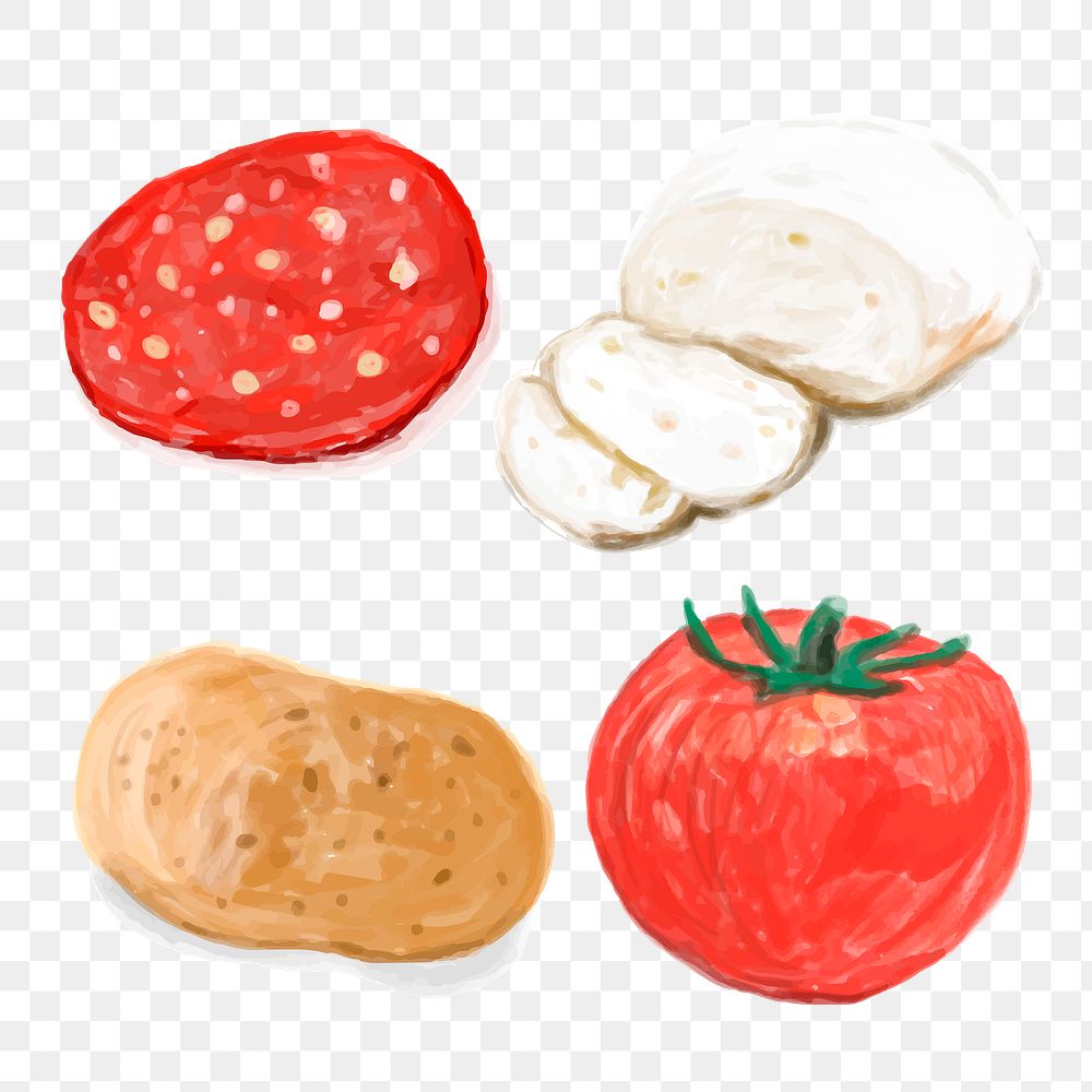 Food ingredients png sticker watercolor drawing collection