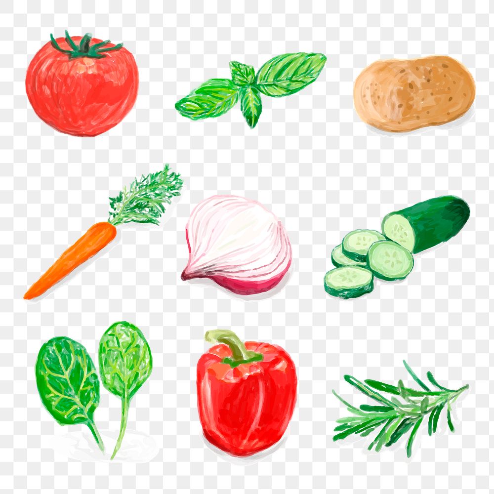 Vegetables png sticker watercolor hand drawn set