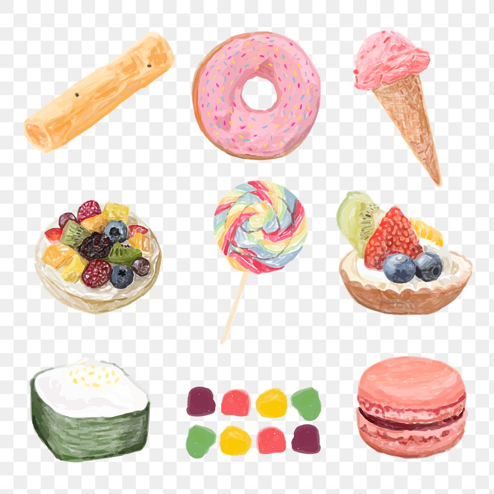 Sweet dessert png sticker watercolor set