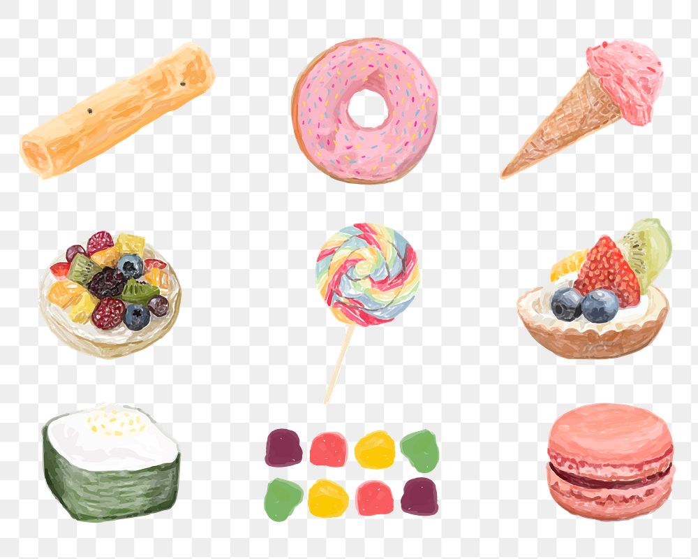 Sweet dessert png sticker watercolor collection