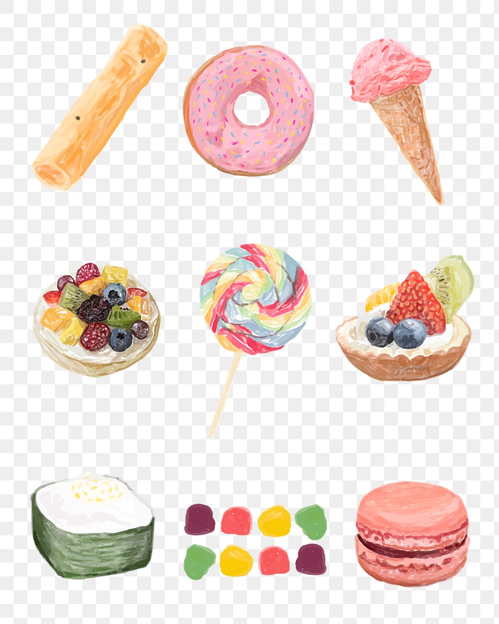 Sweet dessert png sticker watercolor collection