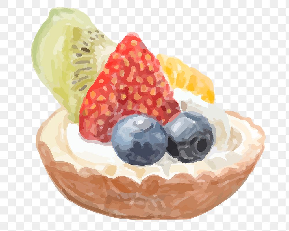 Fruit tart dessert png sticker watercolor illustration