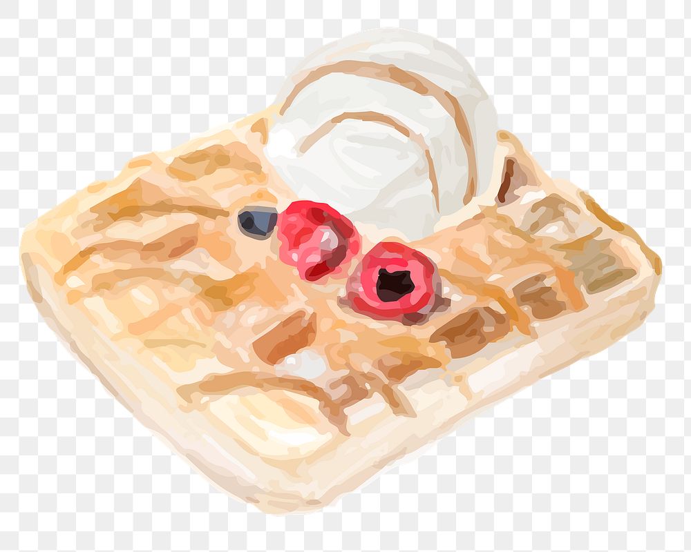 Waffle with ice cream png sticker watercolor