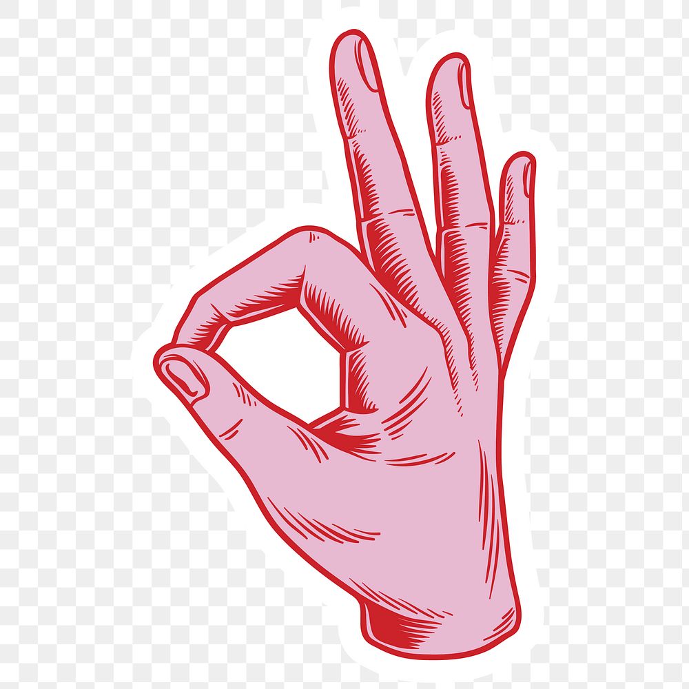 Pink okay hand sign language sticker design element