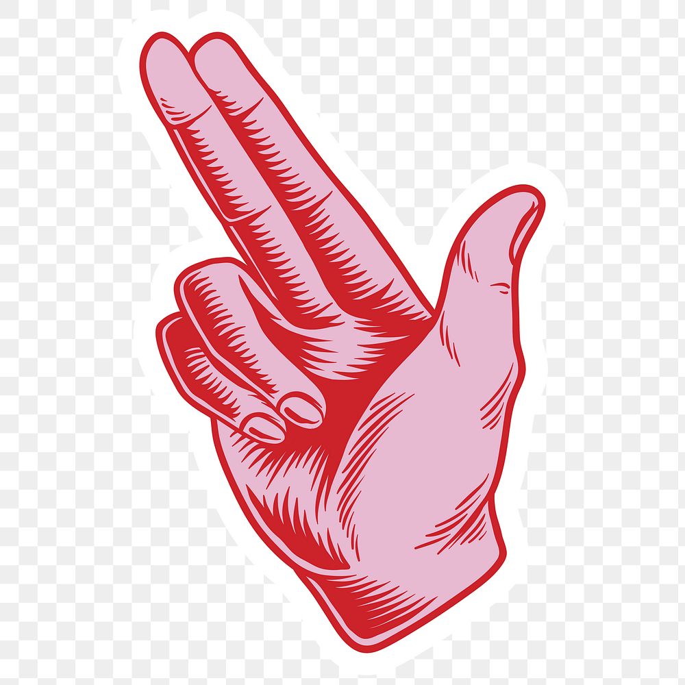 Hand drawn pink finger gun symbol sticker design element