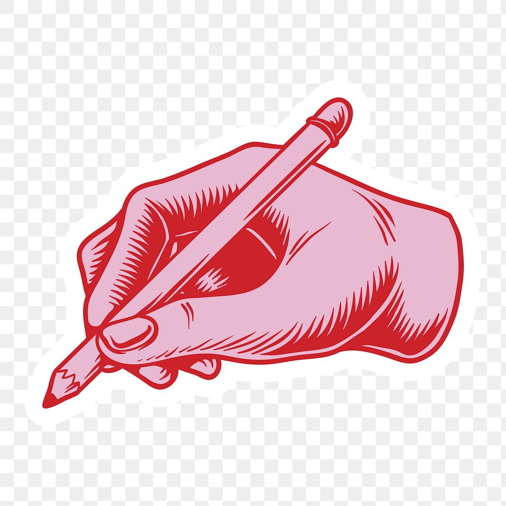 Pink hand holding a pencil sticker design element