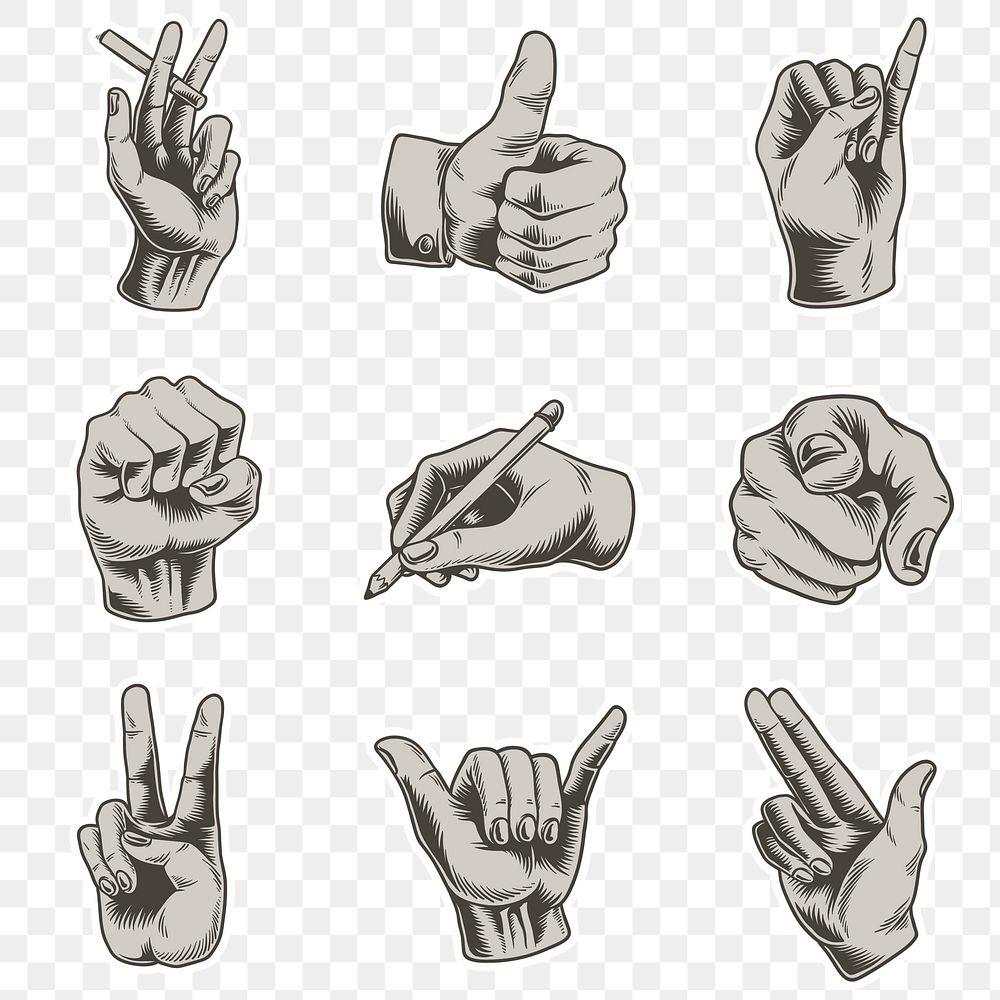 Cool hand gesture sticker with a white border design element set