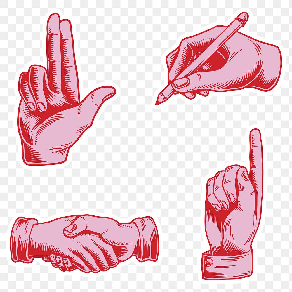 Cool hand gesture sticker with a white border design element set