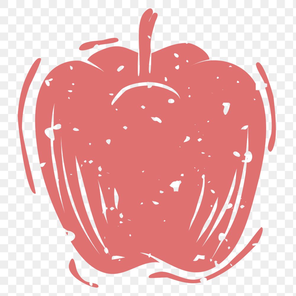 Png red apple linocut on transparent background