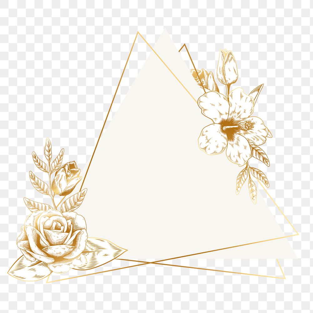 Gold floral triangle badge design element