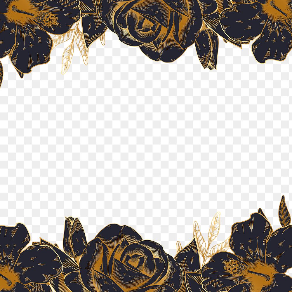 Hand drawn black and gold rose border design element
