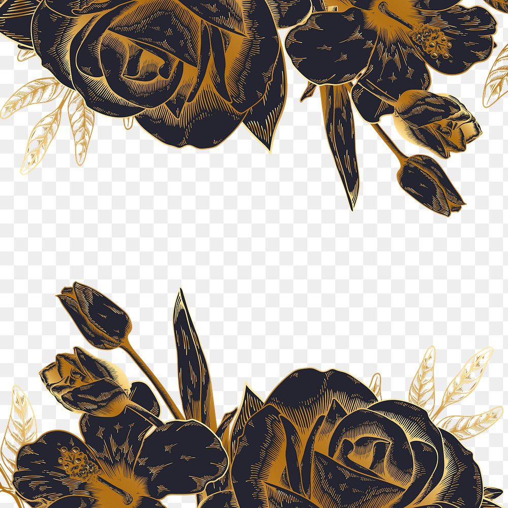 Hand drawn black and gold rose border design element