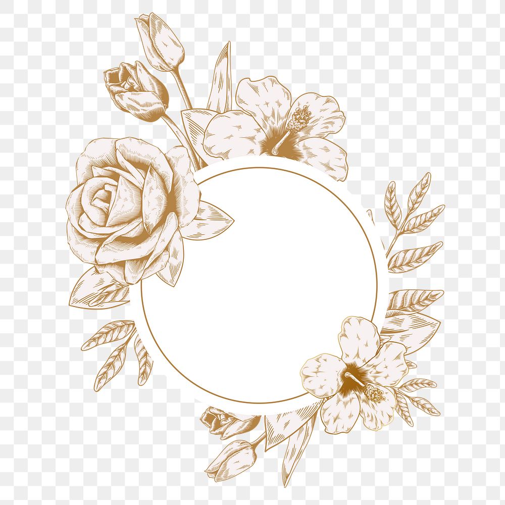 Round gold floral badge design element