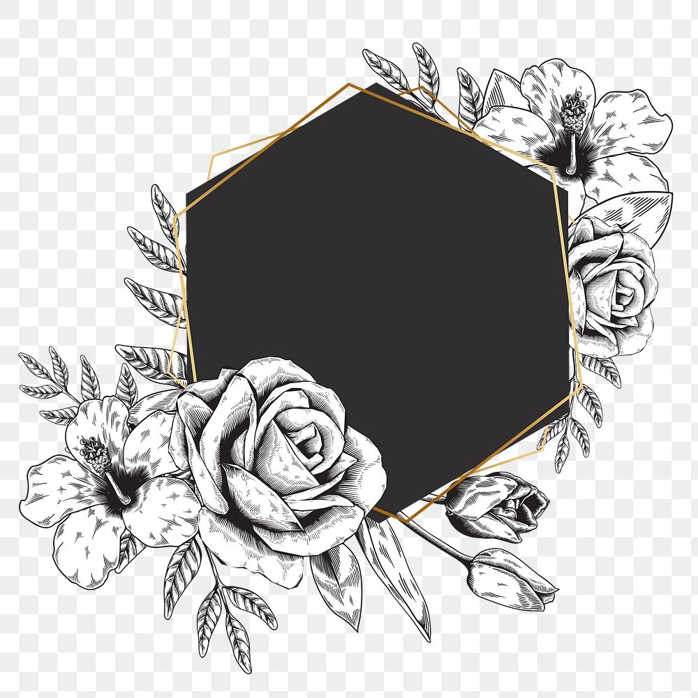 White floral pattern on a black badge design element