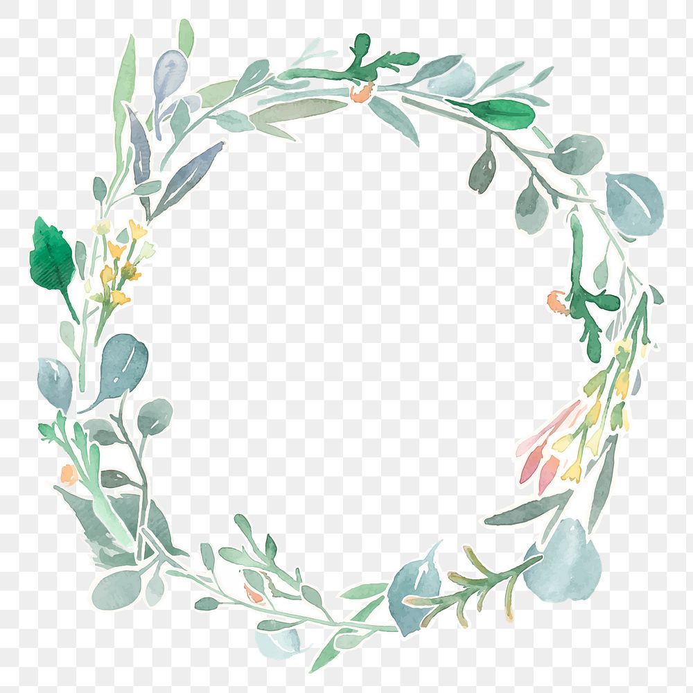 Flower wreath png frame clipart, transparent botanical watercolor illustration