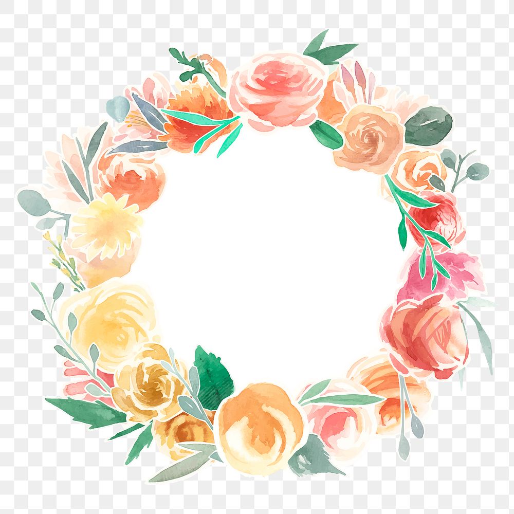 Flower frame png sticker, transparent floral watercolor illustration