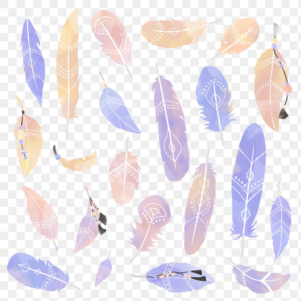 Pastel gypsy png watercolor feather set