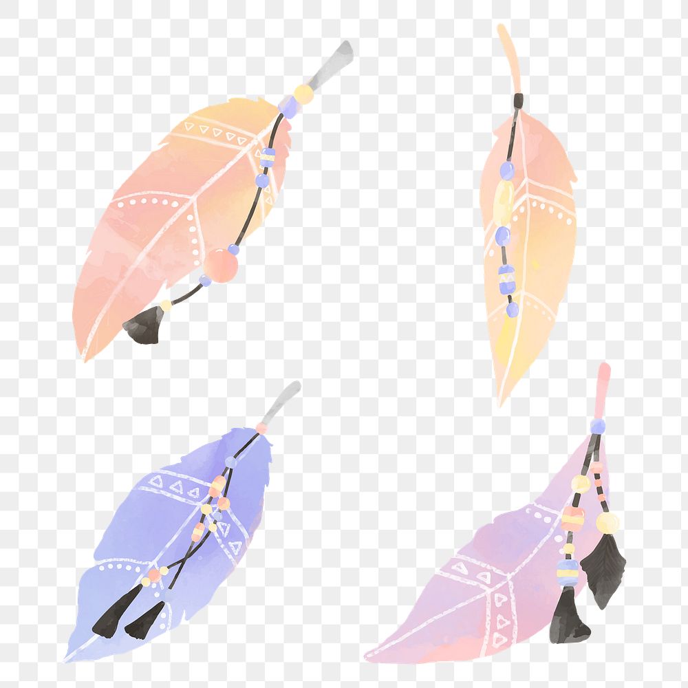 Png pastel bohemian style feather set