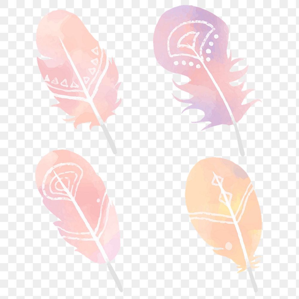 Pastel bohemian style feather png set