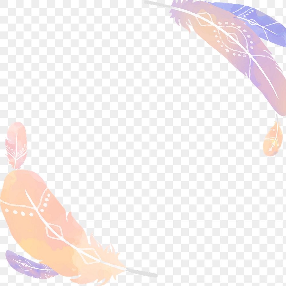 Hand drawn feather border png Boho style