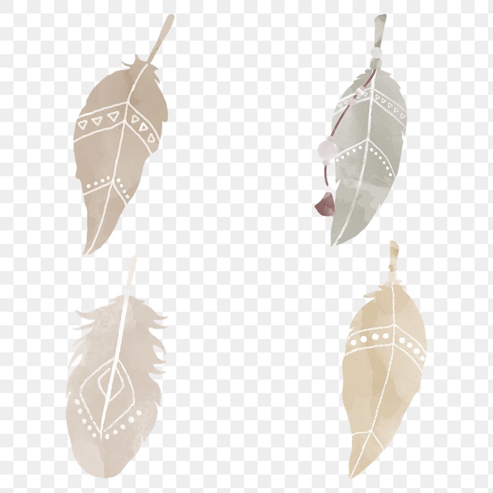 Watercolor feather Boho png set