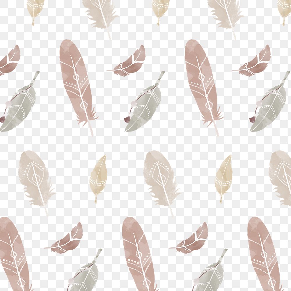 Feather watercolor pattern png Boho style