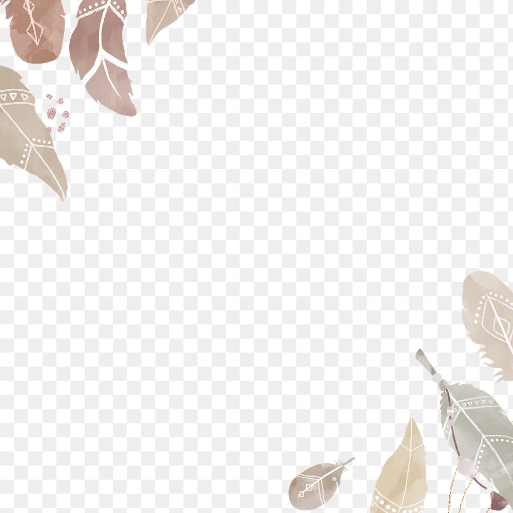 Watercolor Bohemian feather png border