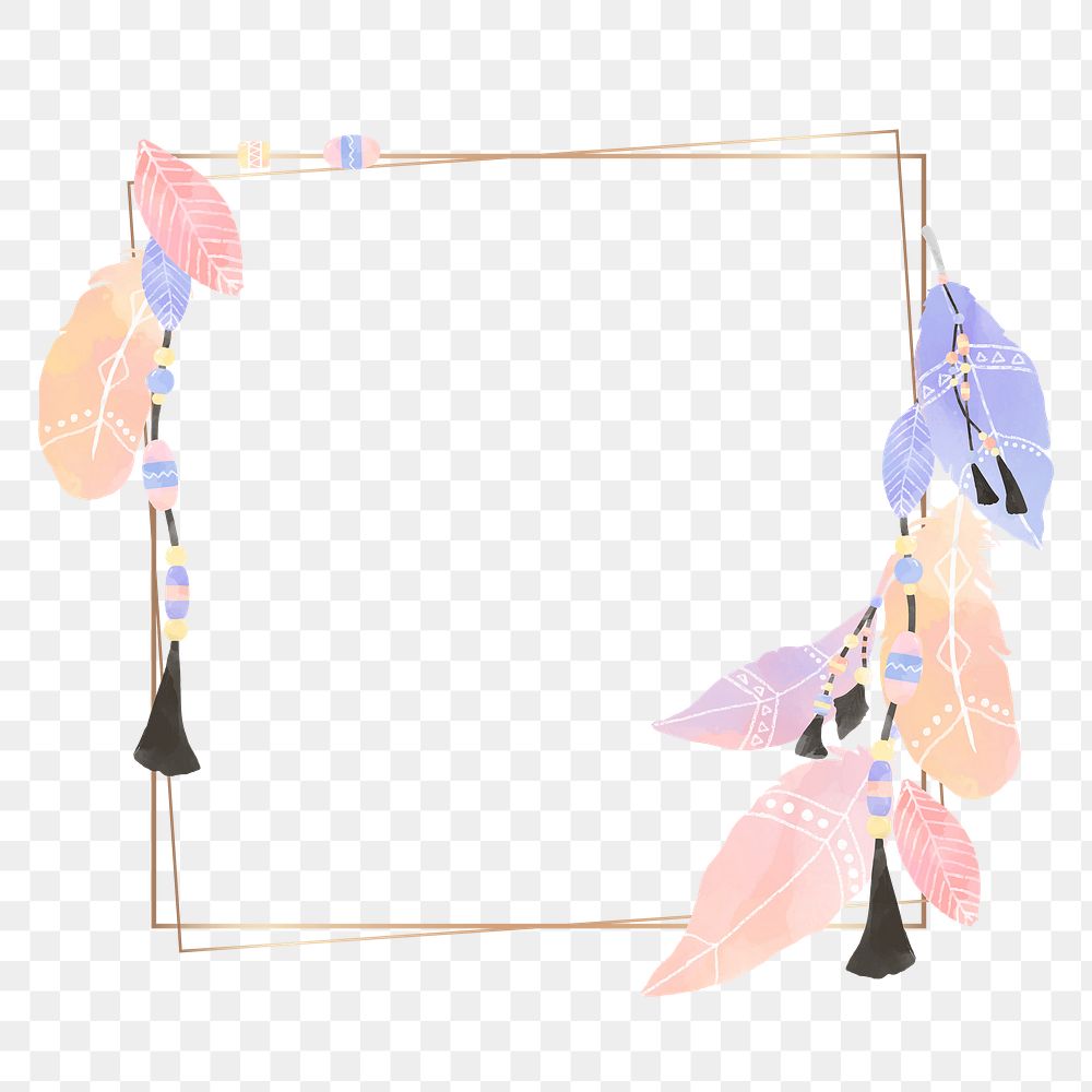 Pastel Bohemian feather png square frame