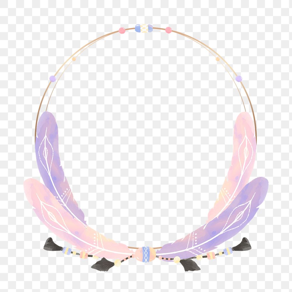 Pastel feather Boho frame png