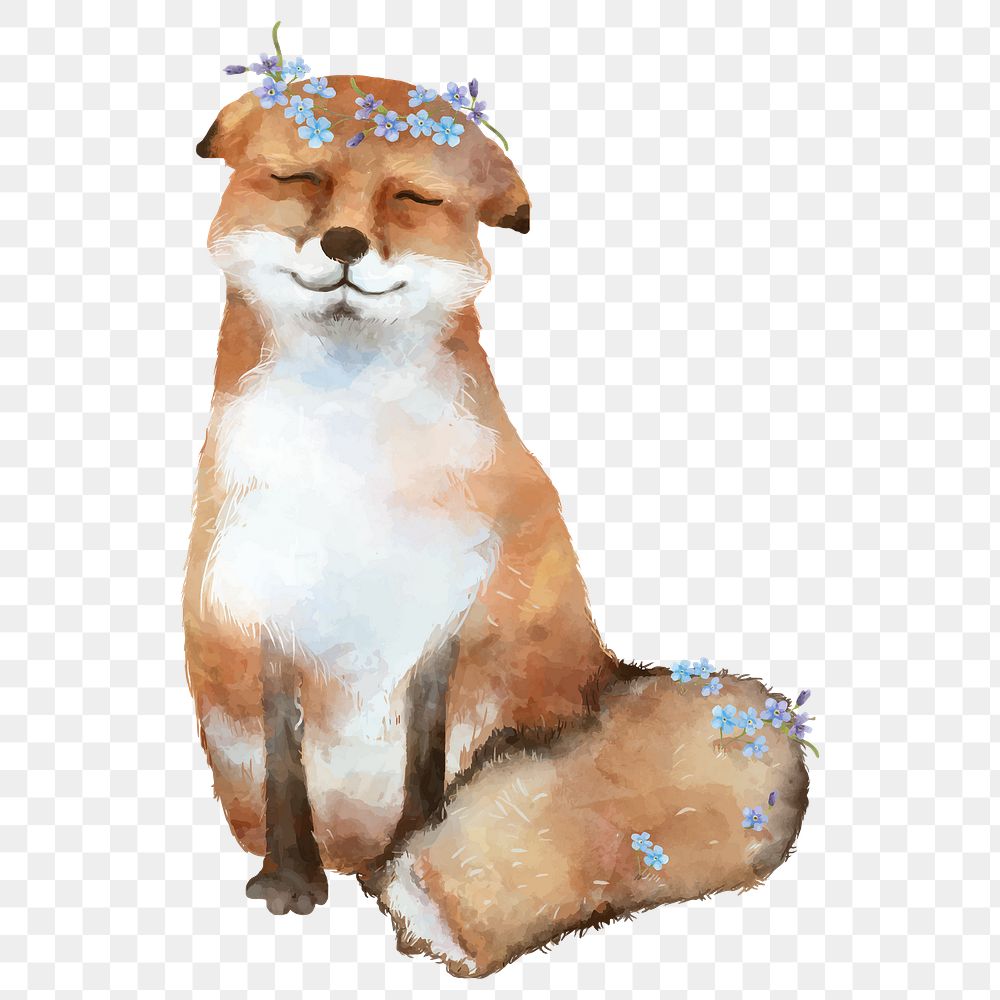 Watercolor fox png, cute animal sticker