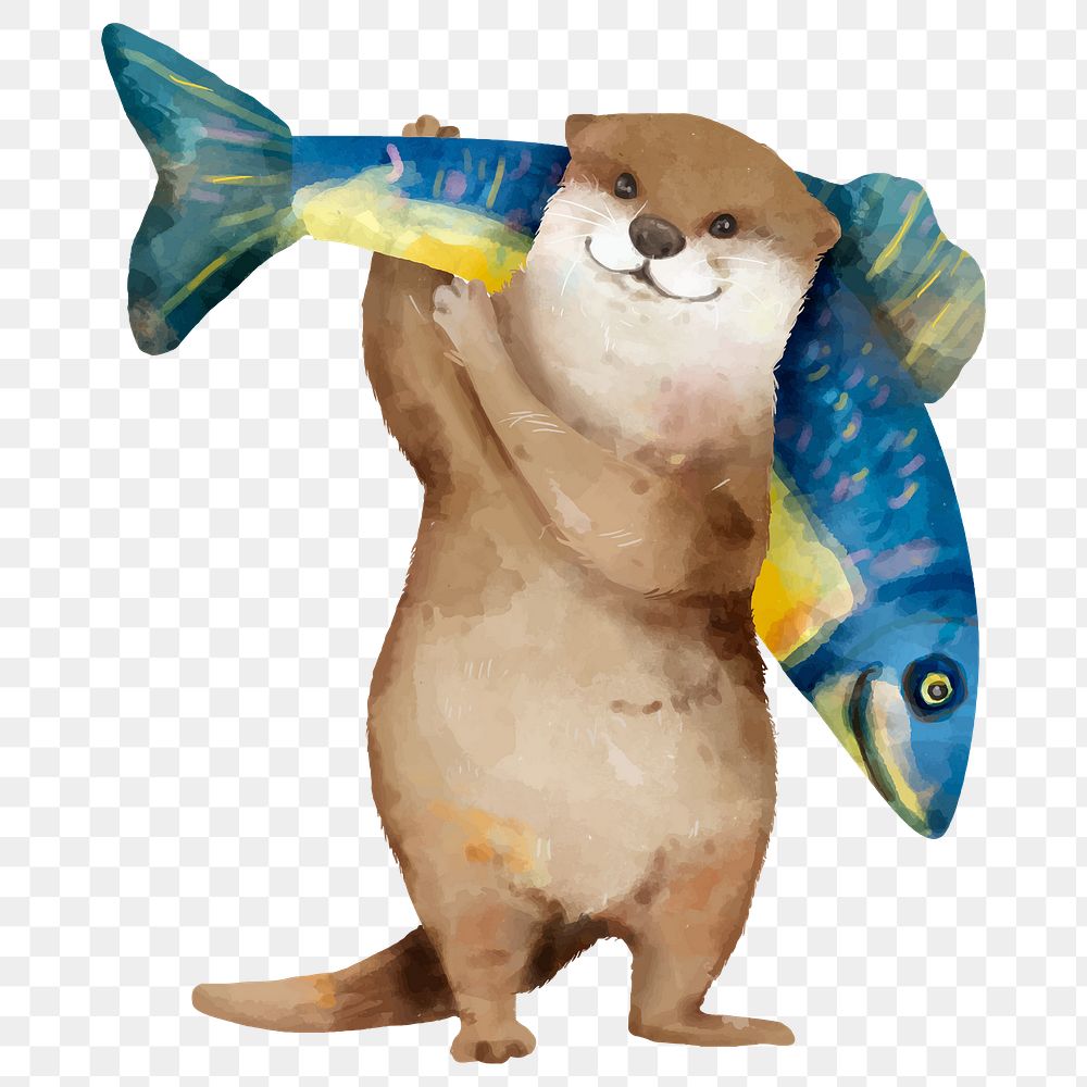 PNG watercolor otter, cute animal sticker