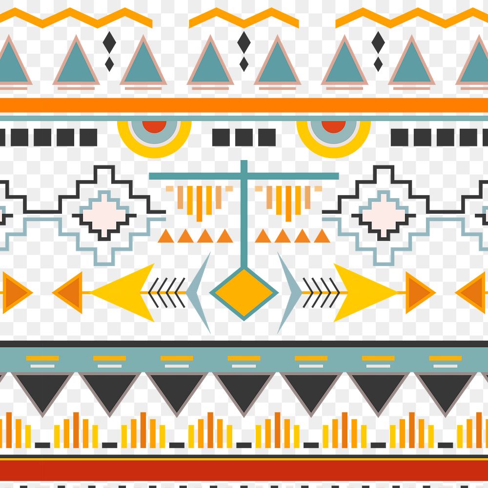 Aesthetic tribal png pattern, transparent background, colorful design