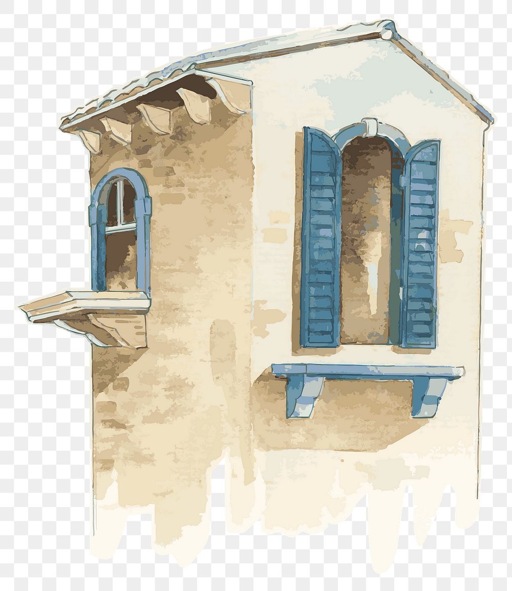 Png watercolor old European building architecture illustration