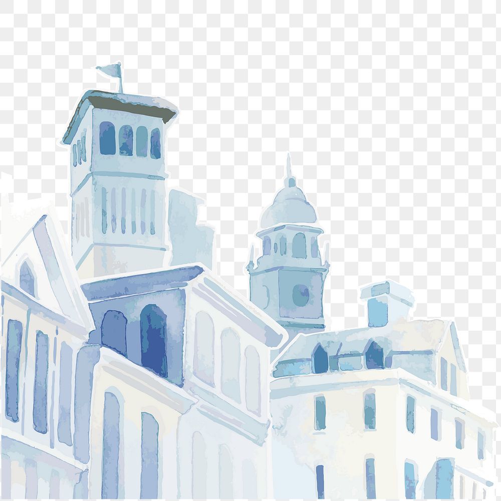 Png Mediterranean architecture border in watercolor on transparent background