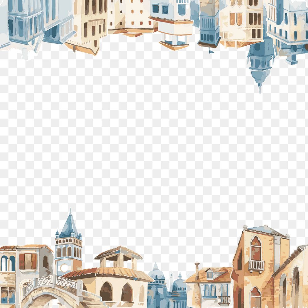 Png Mediterranean architecture frame in watercolor on transparent background