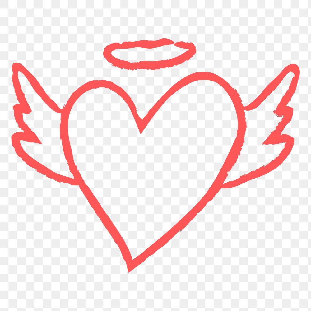 Png heart angel icon, pink doodle illustration