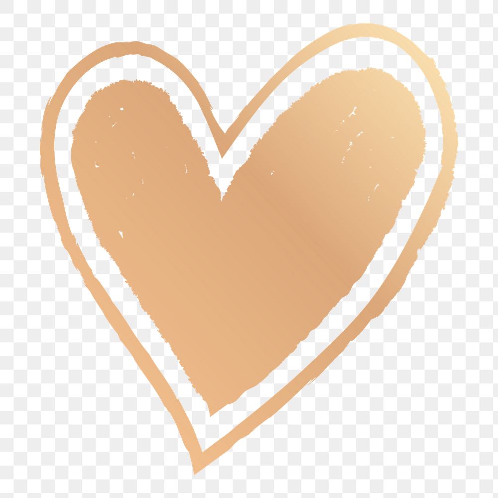 Gold png heart icon, illustration in doodle style