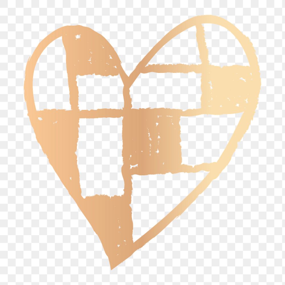 Png gold heart icon checkered, hand-drawn doodle style