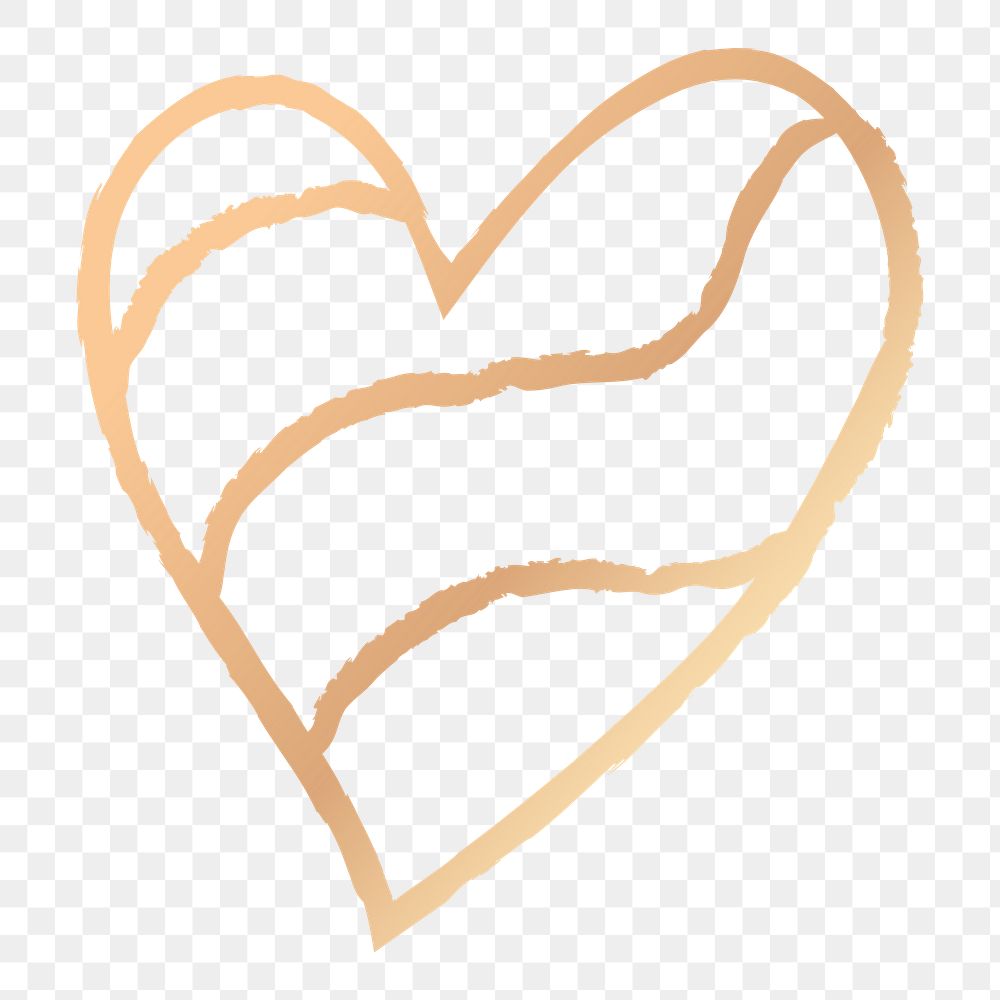 Png gold heart icon, illustration in doodle style