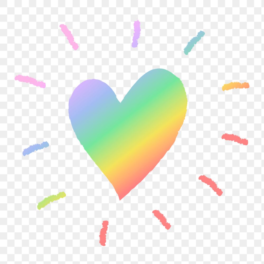 Heart png icon in rainbow, illustration in hand drawn style