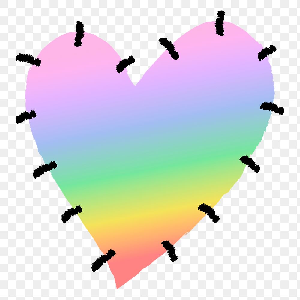 Heart png icon in rainbow, illustration in hand drawn style