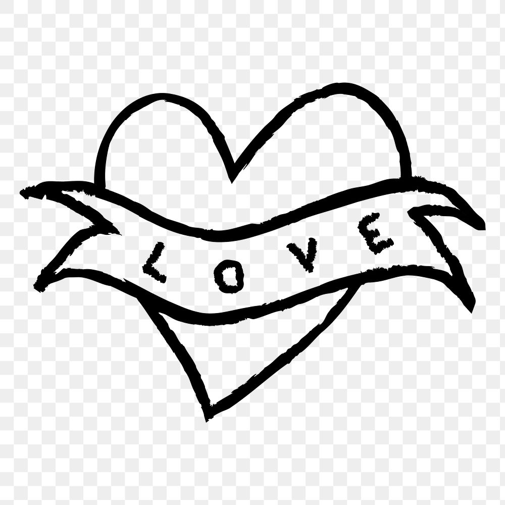 Png heart icon love word, simple doodle illustration