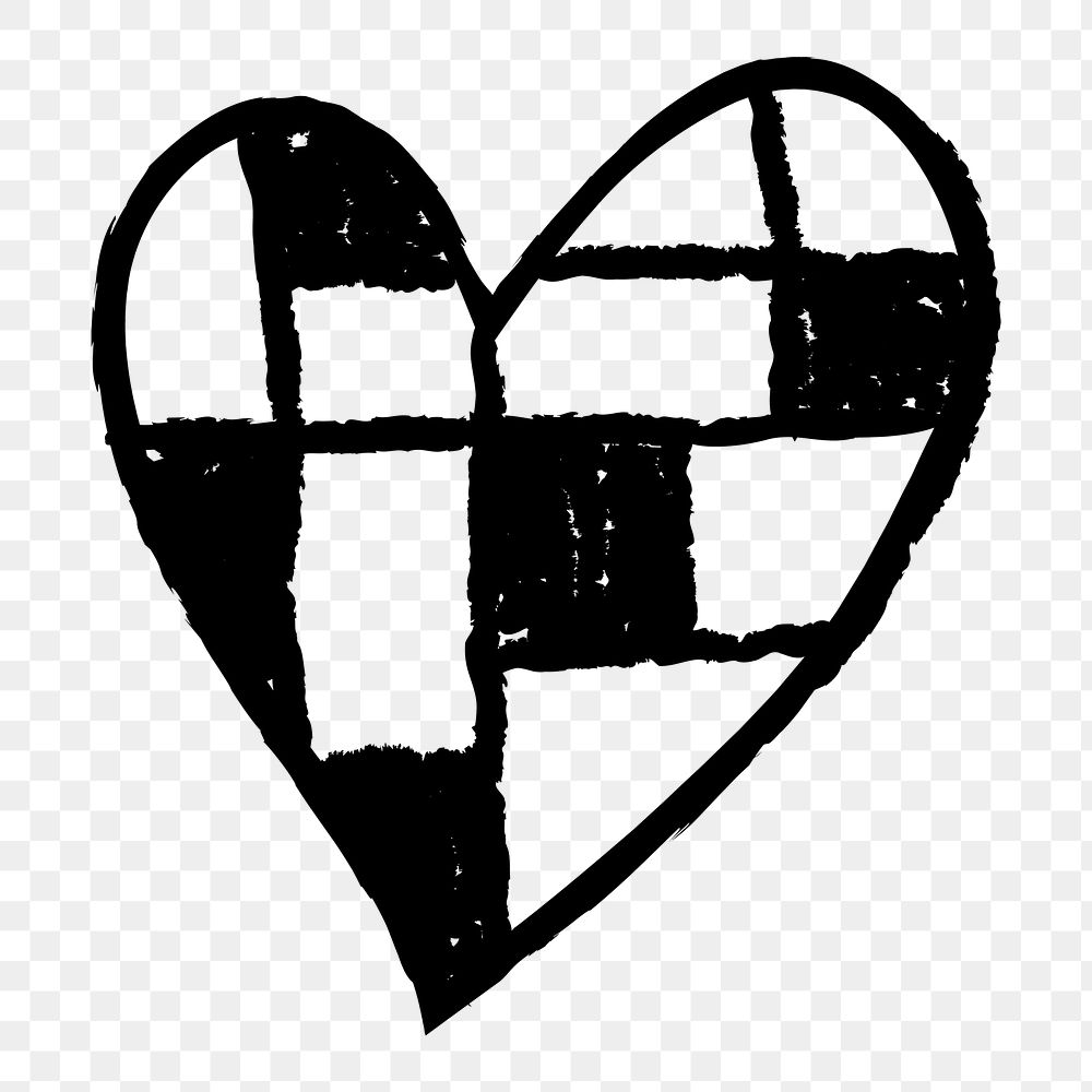 Png heart icon checkered, simple hand-drawn doodle style