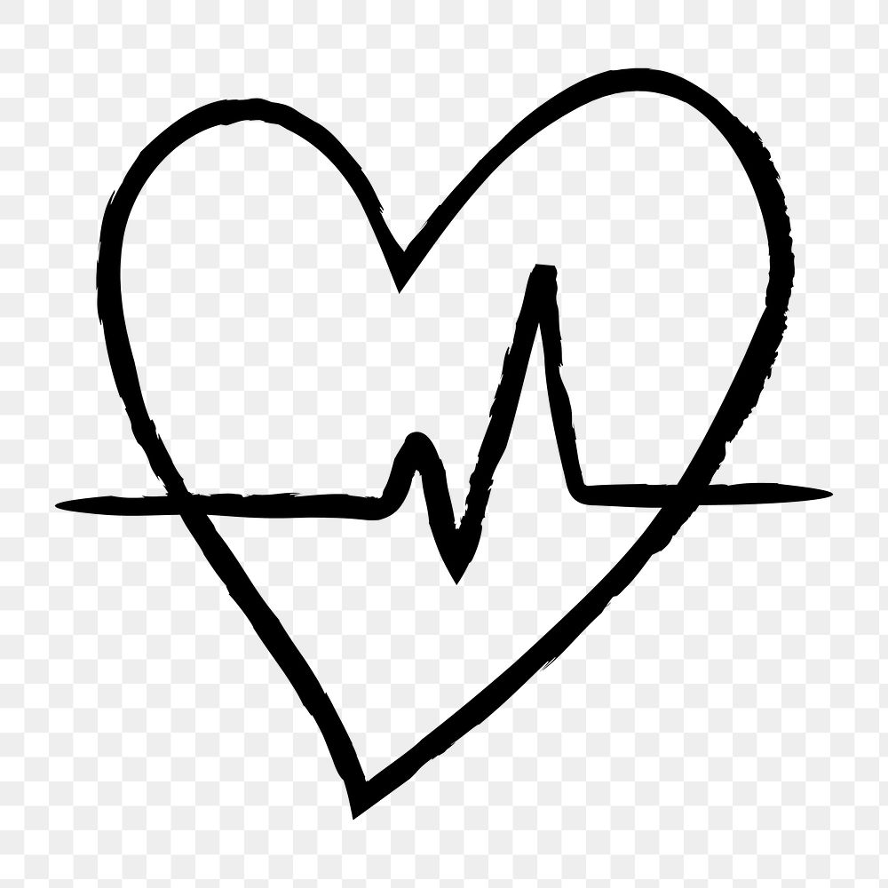 Heartbeat png pulse icon, simple doodle illustration