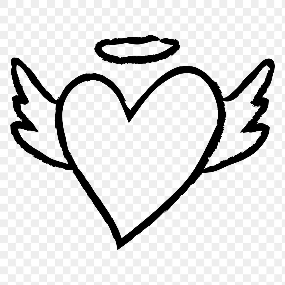 Png heart icon, angel wings doodle illustration