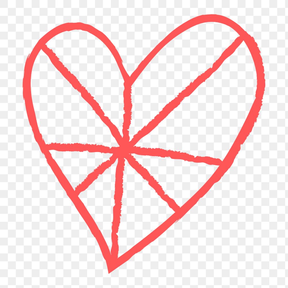 Png pink heart design element in hand drawn style