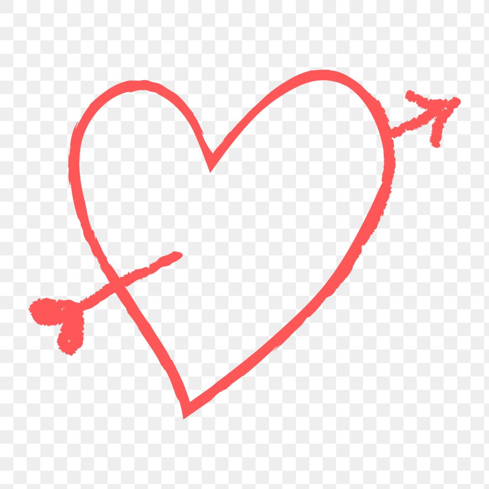 Png arrow heart design element in doodle style