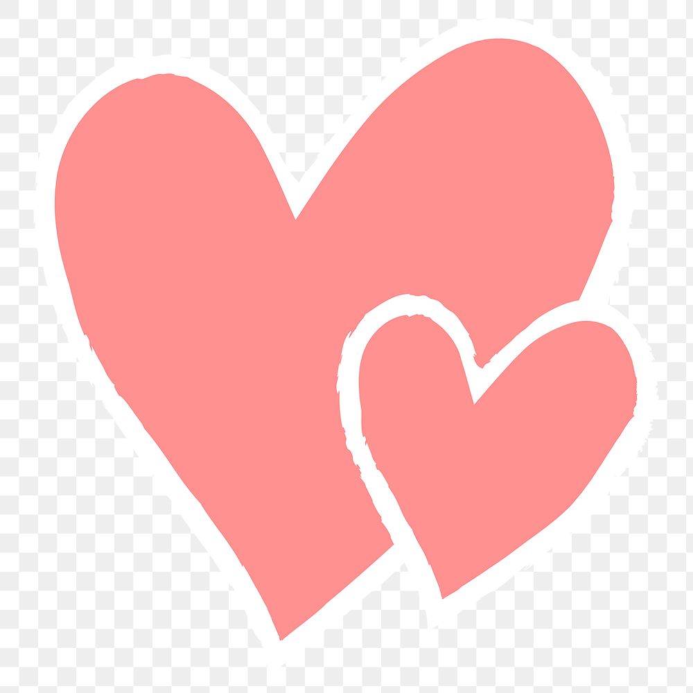 Png pink heart design element in hand drawn style