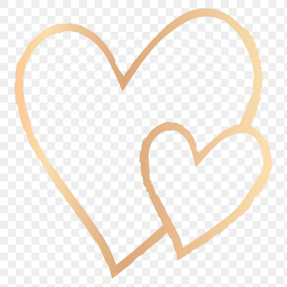 Png gold heart design element in hand drawn style